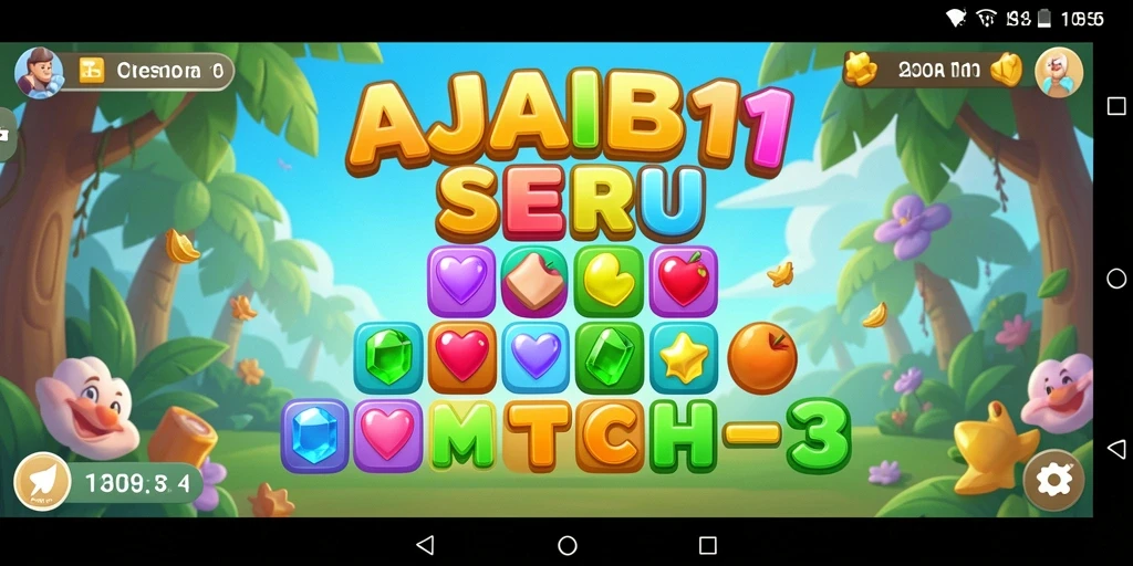 Tampilan seru gameplay AJAIB11 dengan level Match-3 yang menantang.
