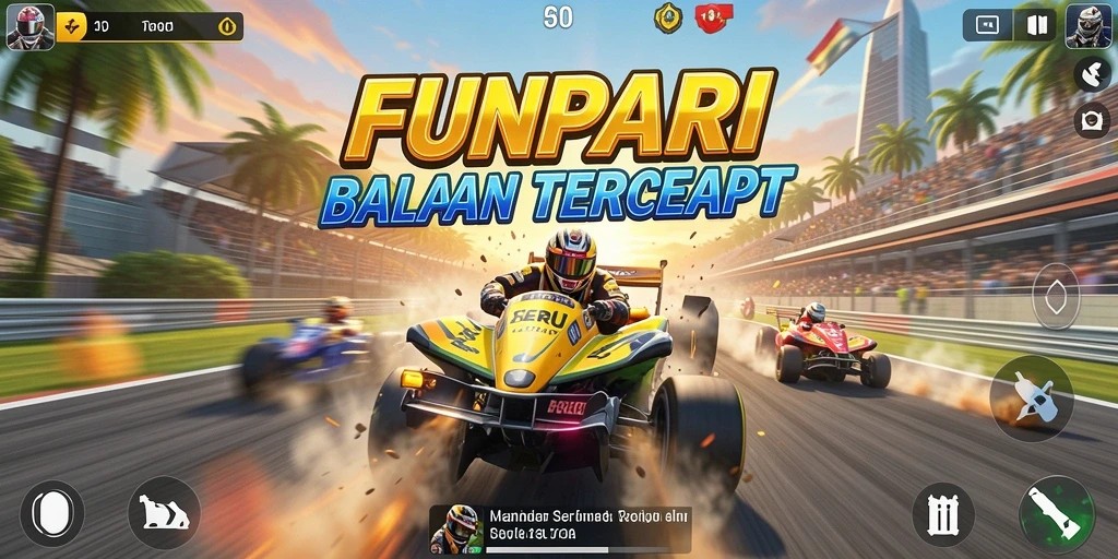 Screenshot menunjukkan aksi balapan seru di FUNPARI.