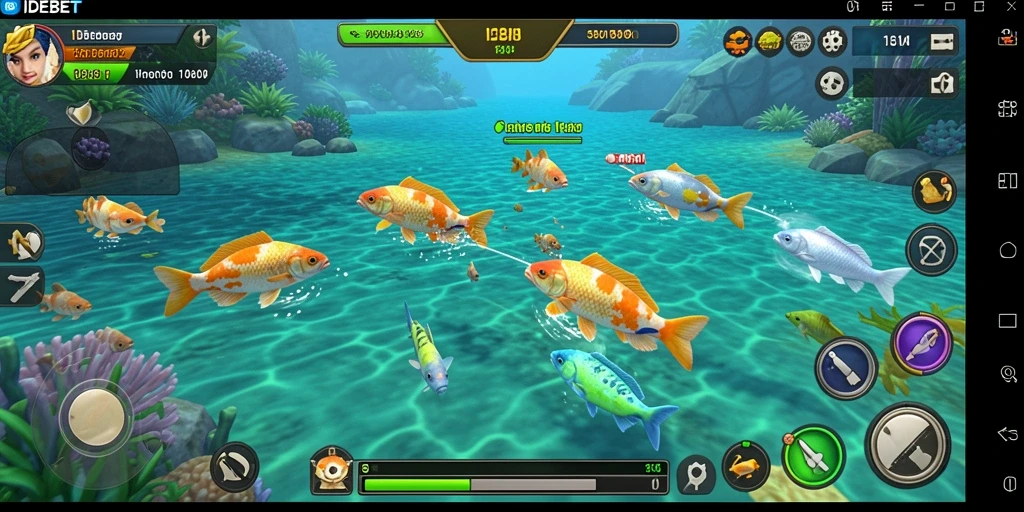 Gameplay seru menangkap ikan di IDEBET dengan grafis menarik.