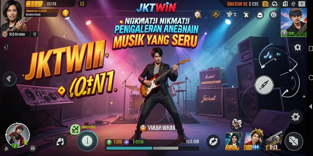 Tampilan gameplay <strong>JKTWIN</strong> yang menampilkan berbagai fitur musik.