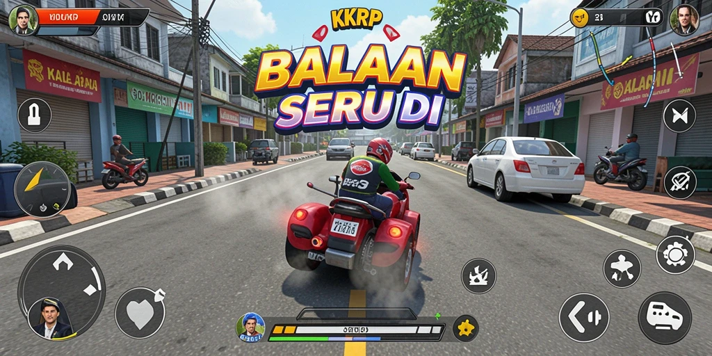 Screenshot gameplay KKRP menampilkan balapan mendebarkan di trek yang indah.