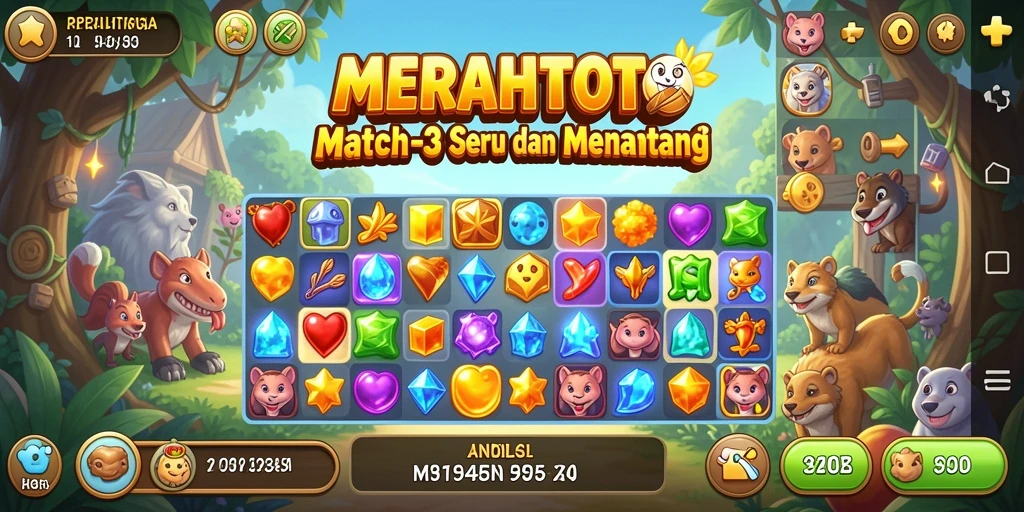 Tampilan gameplay seru dengan kombinasi permata yang menantang.