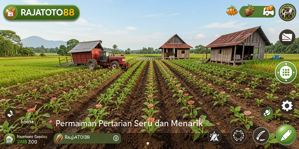 Tampilan gameplay menarik dari RAJATOTO88 dengan aktivitas pertanian yang seru.